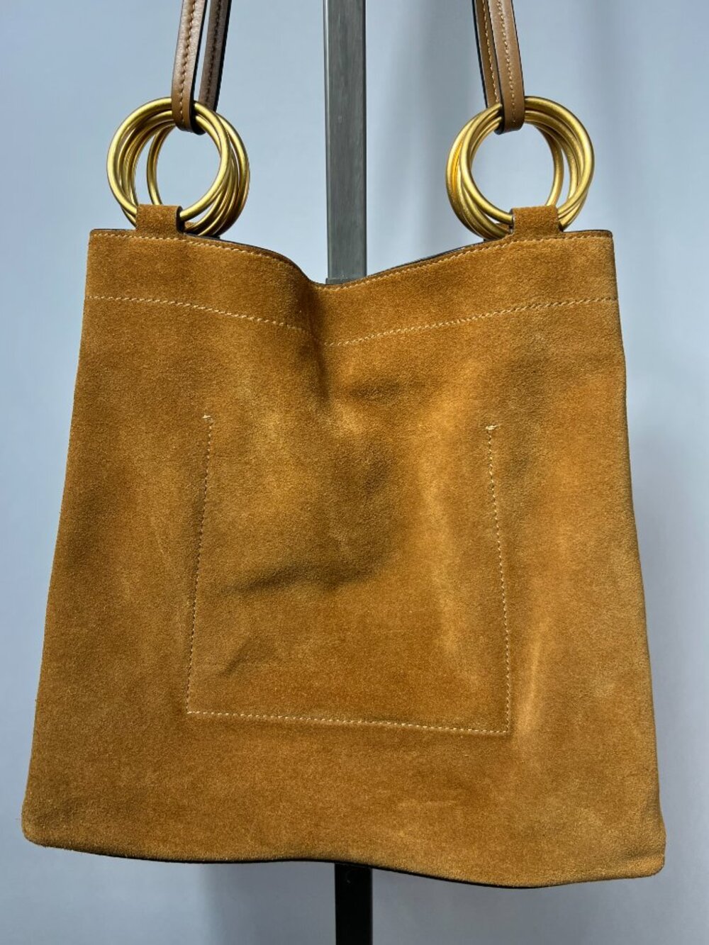 TORY BURCH Farrah Suede Tote Bag - Classic Brown/Tiramisu with Gold Hardware - Picture 5 of 10